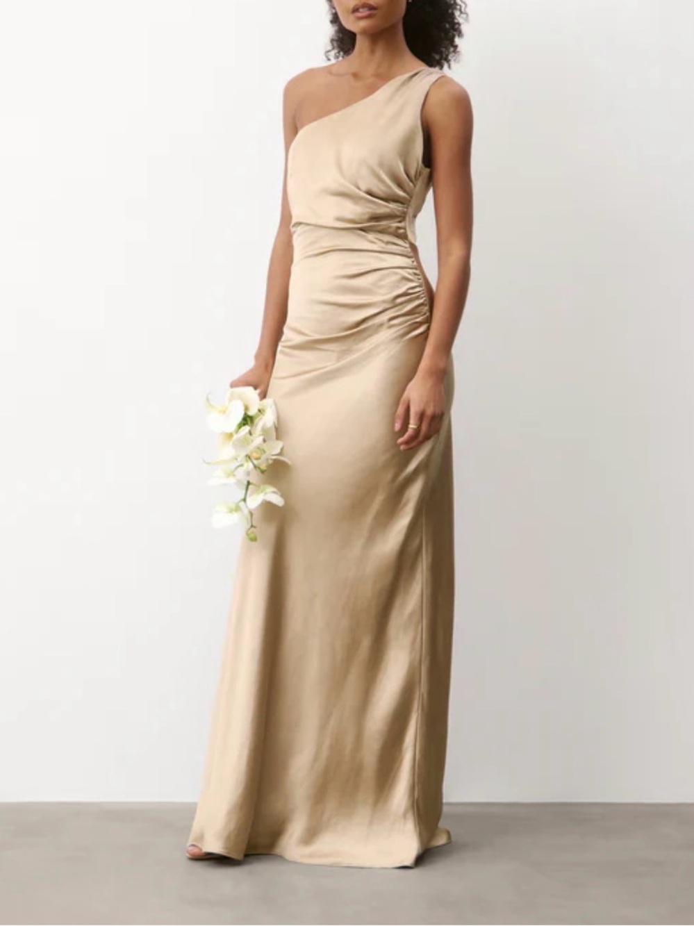Six Stories Alex One-Shoulder Champagne Bridesmaid Dress - Size 6